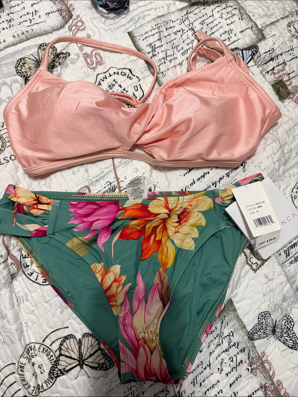 La Blanca Teal Floral Bikini Bottom the top is Xhilaration